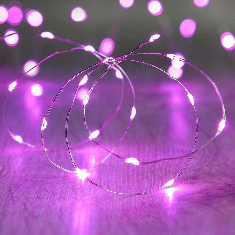 7.5 FT|20 LED Battery Operated Pink Fairy String Lights With Silver Wire - PaperLanternStore.com - Paper Lanterns, Decor, Party Lights &amp; More