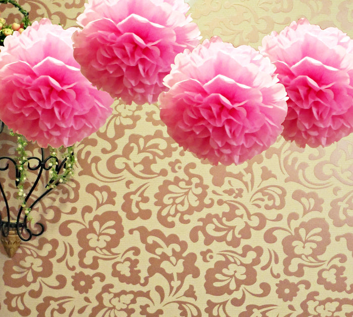 EZ-Fluff 12&quot; Pink Passion Tissue Paper Pom Poms Flowers Balls, Decorations (4 PACK) - PaperLanternStore.com - Paper Lanterns, Decor, Party Lights &amp; More