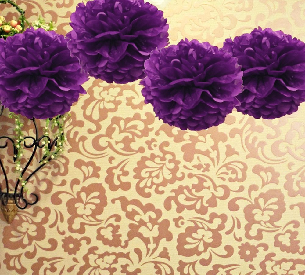 Blowout EZ-Fluff 12 Dark Purple Tissue Paper Pom Poms Flowers Balls, Decorations (4 Pack)