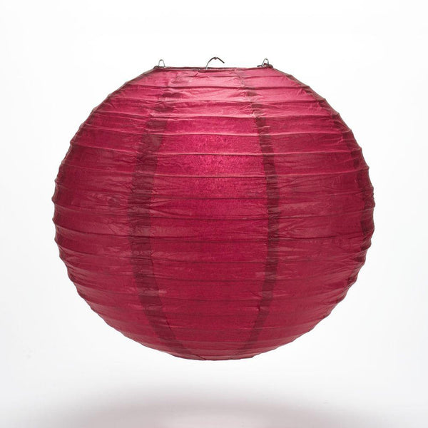 12" Velvet Rose Red Round Paper Lantern, Even Ribbing, Chinese Hanging Wedding & Party Decoration - PaperLanternStore.com - Paper Lanterns, Decor, Party Lights & More