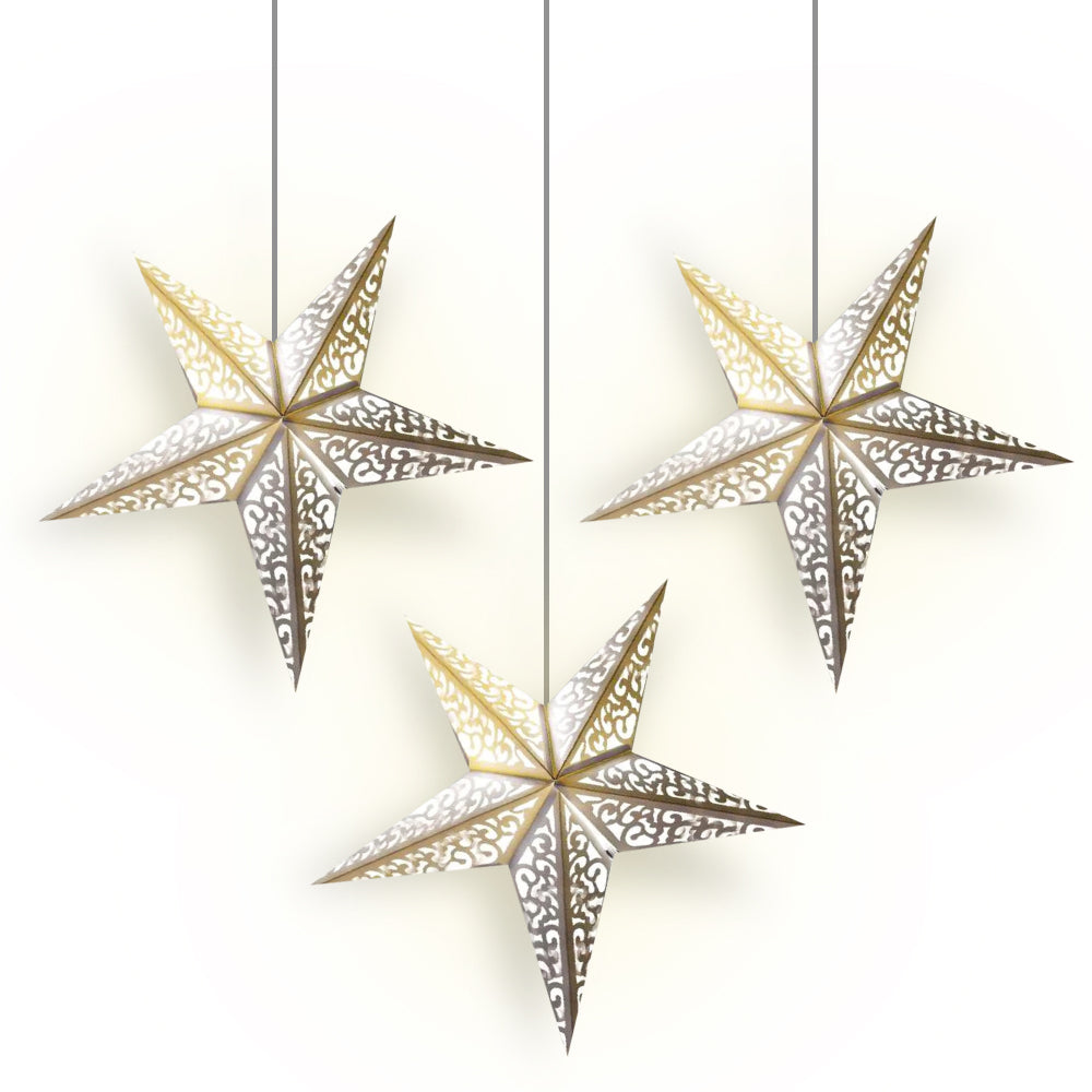 3-PACK White Liberty 24&quot; Illuminated Paper Star Lanterns Hanging Decorations