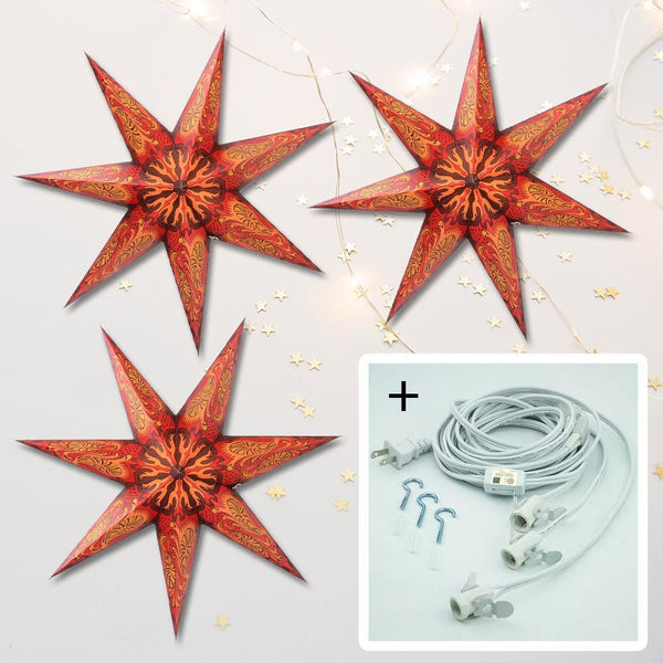 24&quot; 7 Point Crimson Fantasy Paper Star Lantern, Chinese Hanging Wedding &amp; Party Decoration - PaperLanternStore.com - Paper Lanterns, Decor, Party Lights &amp; More