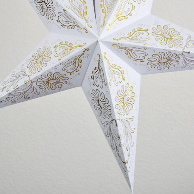 24&quot; Golden Daisy White Paper Star Lantern, Hanging - PaperLanternStore.com - Paper Lanterns, Decor, Party Lights &amp; More