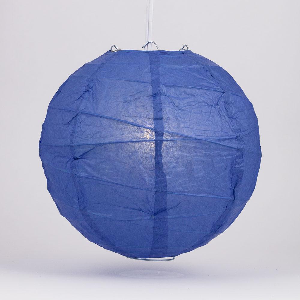 24&quot; Dark Blue Round Paper Lantern, Crisscross Ribbing, Chinese Hanging Wedding &amp; Party Decoration