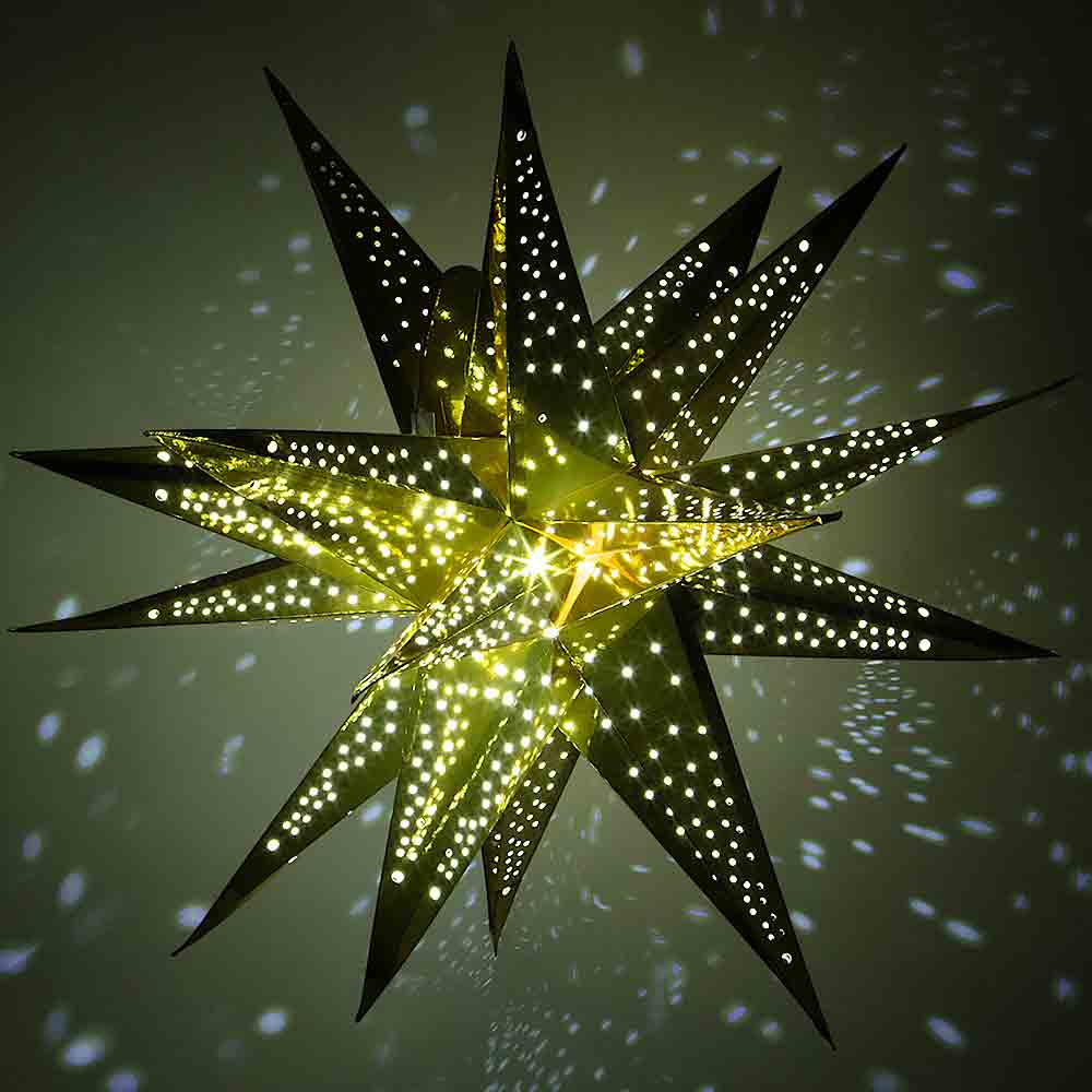 24 Moravian Glossy Gold Multi-Point Paper Star Lantern Lamp, Hanging