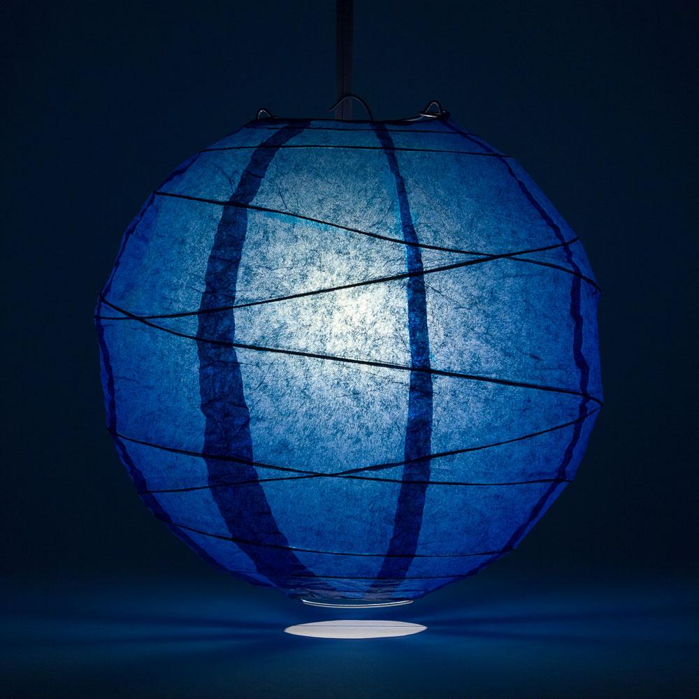 24&quot; Navy Blue Round Paper Lantern, Crisscross Ribbing, Chinese Hanging Wedding &amp; Party Decoration