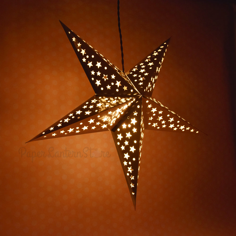 26 Silver Foil Cut-Out Paper Star Lantern, Hanging Wedding & Party Decoration