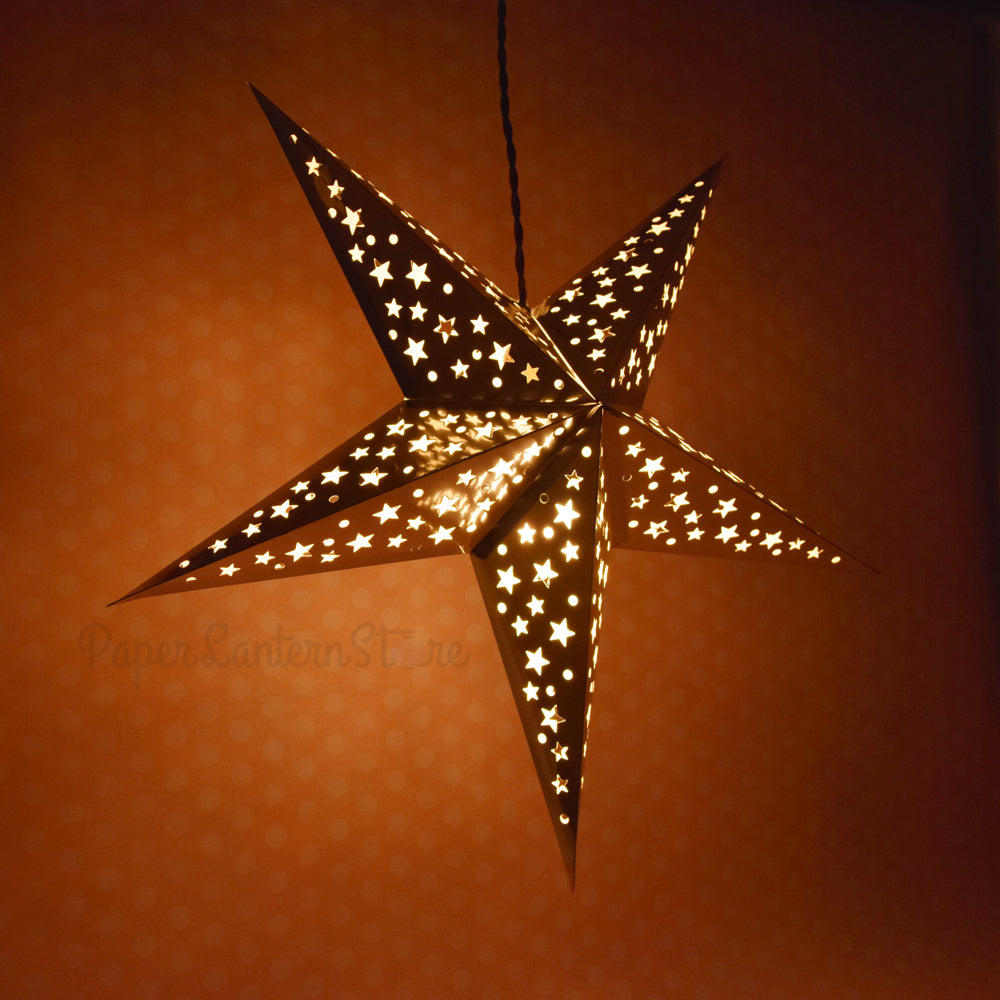 26" Silver Foil Cut-Out Paper Star Lantern, Chinese Hanging Wedding & Party Decoration - PaperLanternStore.com - Paper Lanterns, Decor, Party Lights & More