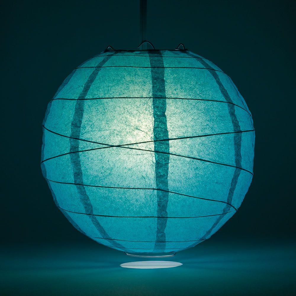 5-PACK 24&quot; Teal Green Round Paper Lantern, Crisscross Ribbing, Chinese Hanging Wedding &amp; Party Decoration