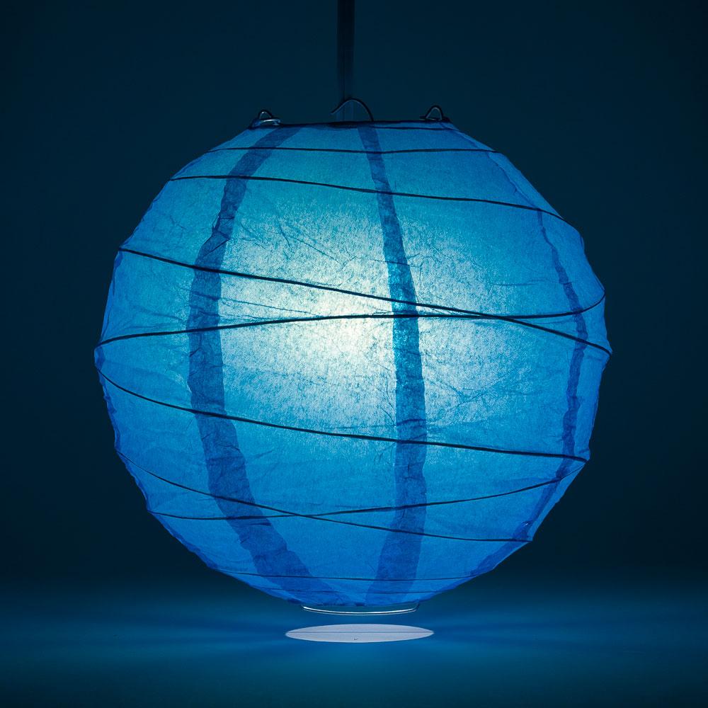 BULK PACK (5) 20&quot; Turquoise Round Paper Lantern, Crisscross Ribbing, Chinese Hanging Wedding &amp; Party Decoration