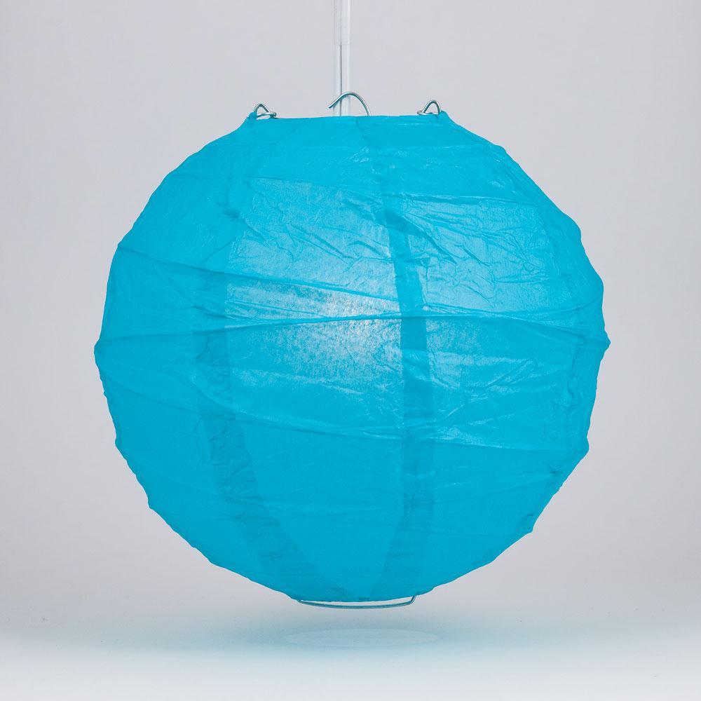 BULK PACK (12) 24&quot; Turquoise Round Paper Lantern, Crisscross Ribbing, Chinese Hanging Wedding &amp; Party Decoration