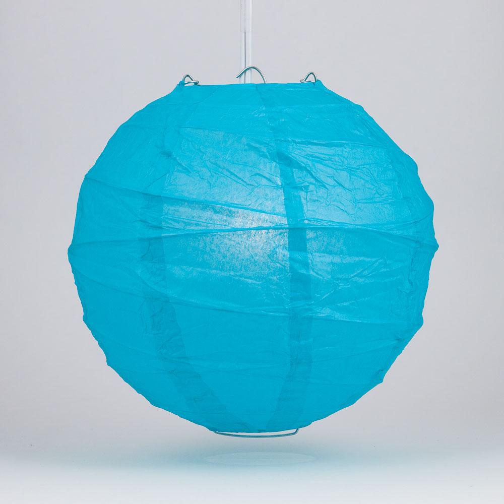 BULK PACK (12) 20&quot; Turquoise Round Paper Lantern, Crisscross Ribbing, Chinese Hanging Wedding &amp; Party Decoration