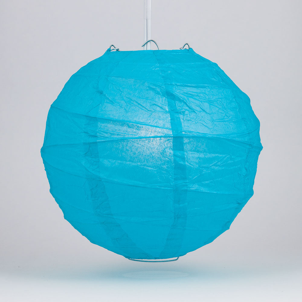 14" Turquoise Round Paper Lantern, Crisscross Ribbing, Chinese Hanging Wedding & Party Decoration - PaperLanternStore.com - Paper Lanterns, Decor, Party Lights & More