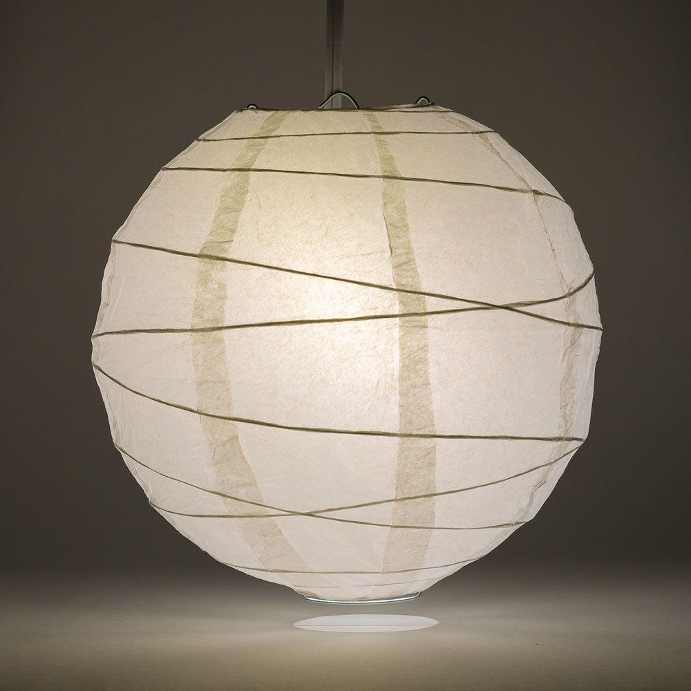 Lit White Round Paper Lantern, Crisscross Ribbing, Chinese Hanging Wedding &amp; Party Decoration