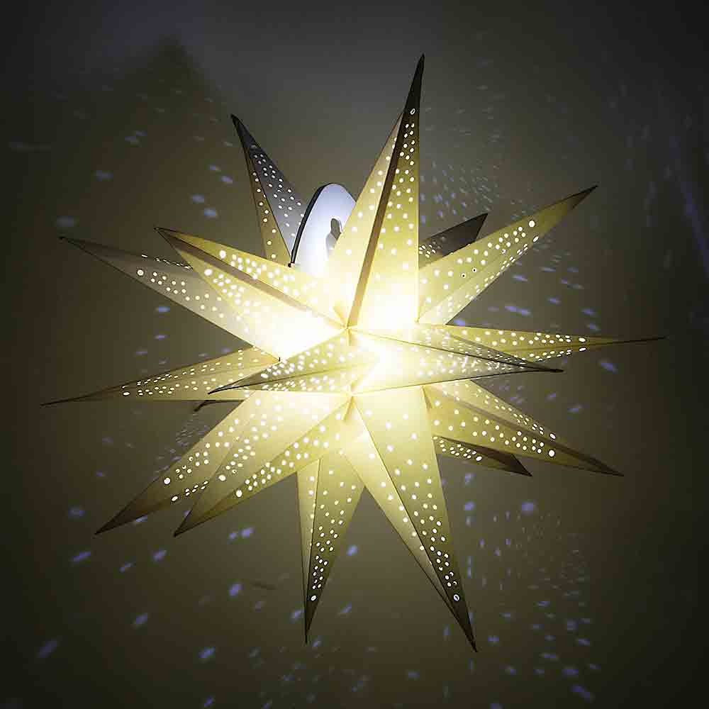 Geometrical Multi Point Star Lantern, Hanging Decoration - White, Size: 24 inch