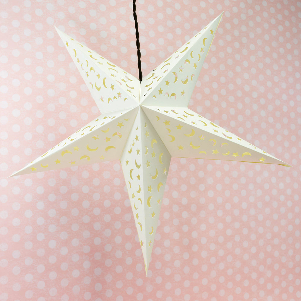 24" White Star Moon Cut-Out Paper Star Lantern, Hanging Wedding & Party Decoration - PaperLanternStore.com - Paper Lanterns, Decor, Party Lights & More