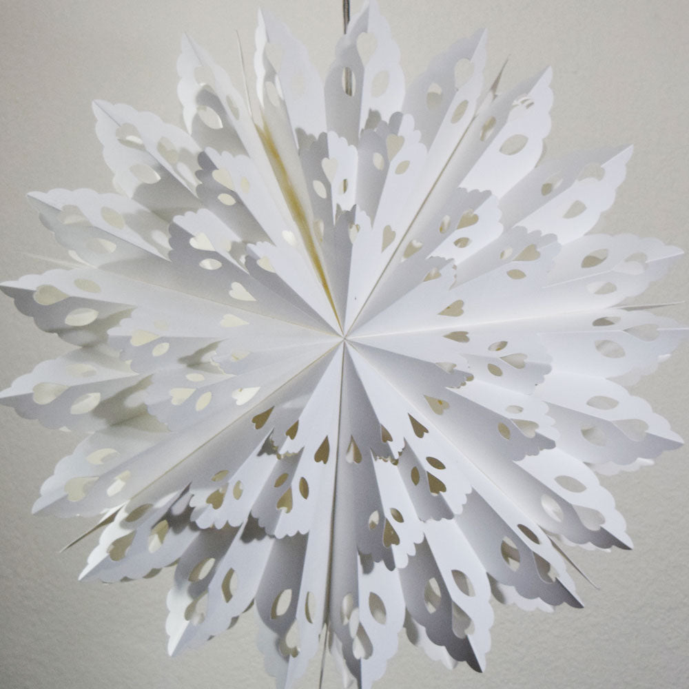 Quasimoon Pizzelle Paper Star Lantern (24-Inch, White, Winter Wreath Snowflake Design) - Great With or Without Lights - Holiday Snowflake Decorations - PaperLanternStore.com - Paper Lanterns, Decor, Party Lights &amp; More