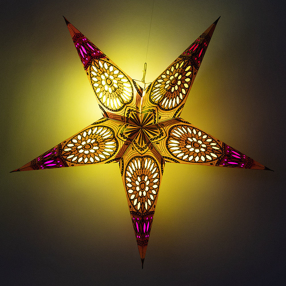 24&quot; Yellow w/ Window Paper Star Lantern, Chinese Hanging Wedding &amp; Party Decoration - PaperLanternStore.com - Paper Lanterns, Decor, Party Lights &amp; More