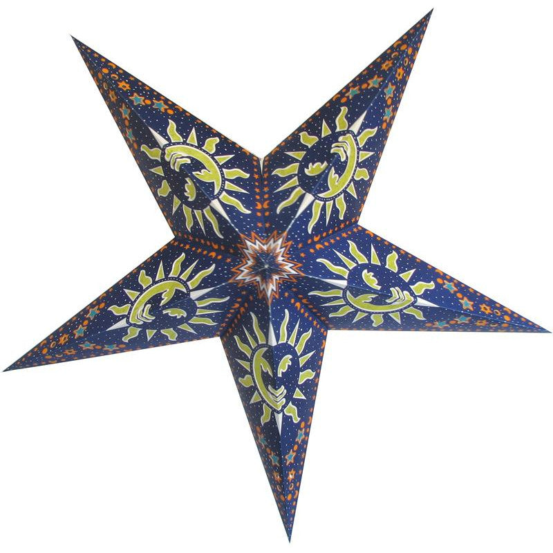 24" Blue Sun Window Paper Star Lantern, Chinese Hanging Wedding & Party Decoration - PaperLanternStore.com - Paper Lanterns, Decor, Party Lights & More
