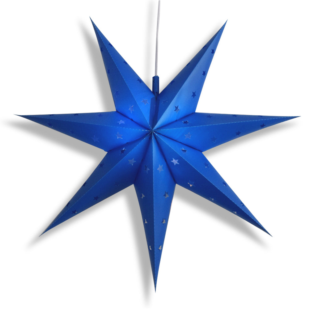 LANTERN + CORD + BULB | 24" Dark Blue 7-Point Weatherproof Star Lantern Lamp, Hanging Decoration