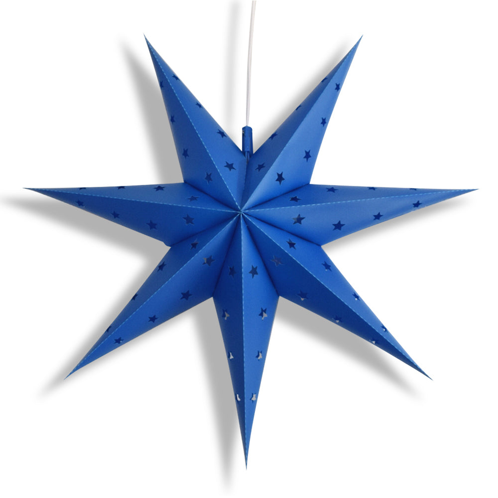 LANTERN + CORD + BULB | 24&quot; Dark Blue 7-Point Weatherproof Star Lantern Lamp, Hanging Decoration