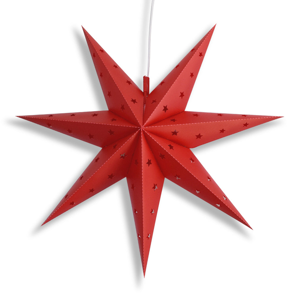 24" Red 7-Point Weatherproof Star Lantern Lamp, Hanging Decoration (Shade Only)