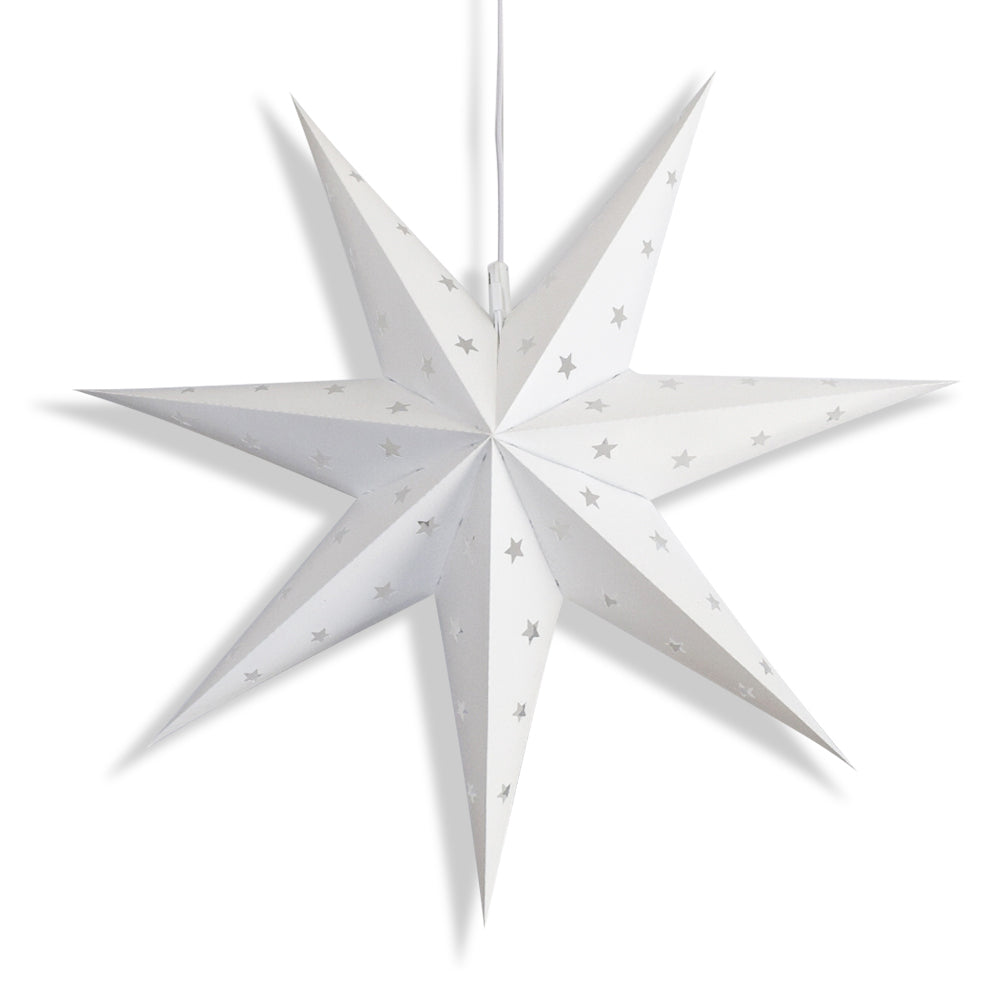 LANTERN + CORD + BULB | 24&quot; White 7-Point Weatherproof Star Lantern Lamp, Hanging Decoration