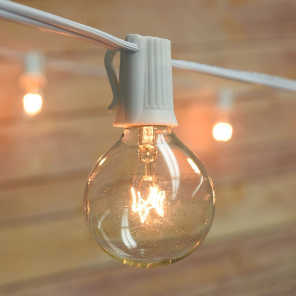 28 Ft | 25 Socket Outdoor White Patio String Light Cord with Clear Globe Bulbs - E12 C7 Base, UL Listed - PaperLanternStore.com - Paper Lanterns, Decor, Party Lights &amp; More