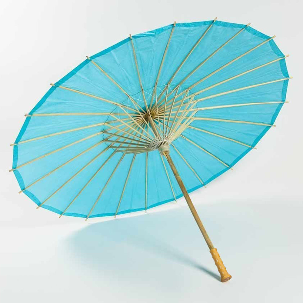 32&quot; Water Blue Paper Parasol Umbrella with Elegant Handle