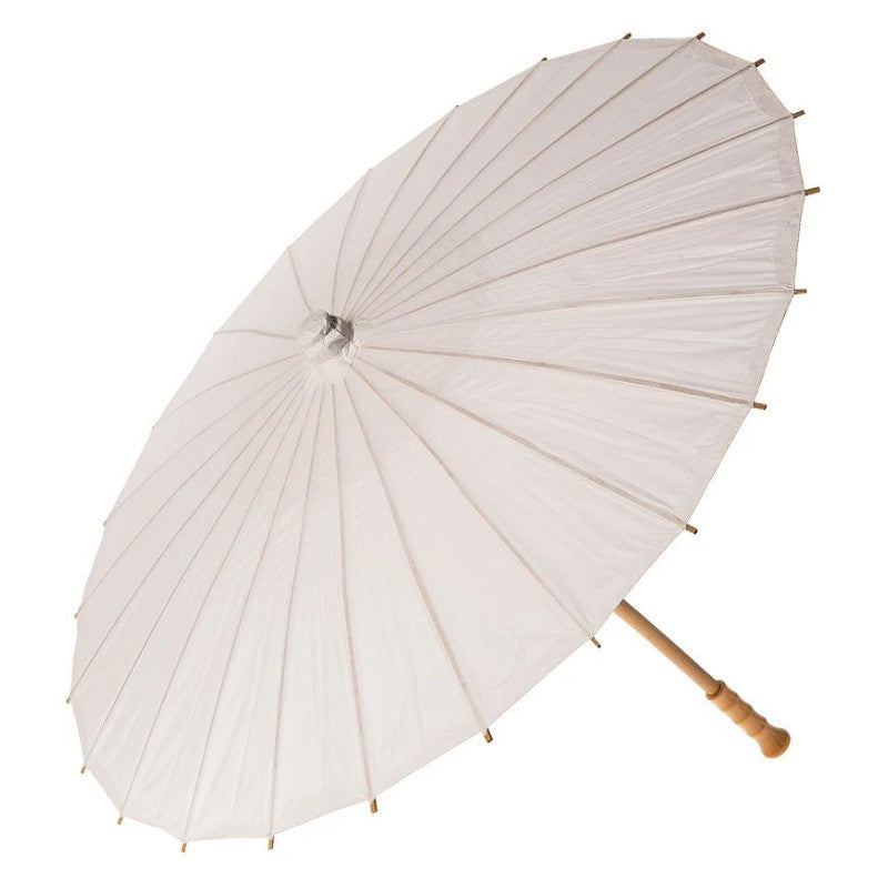 28&quot; Wedding White Paper Parasol Umbrellas with Long Elegant Handle - PaperLanternStore.com - Paper Lanterns, Decor, Party Lights &amp; More