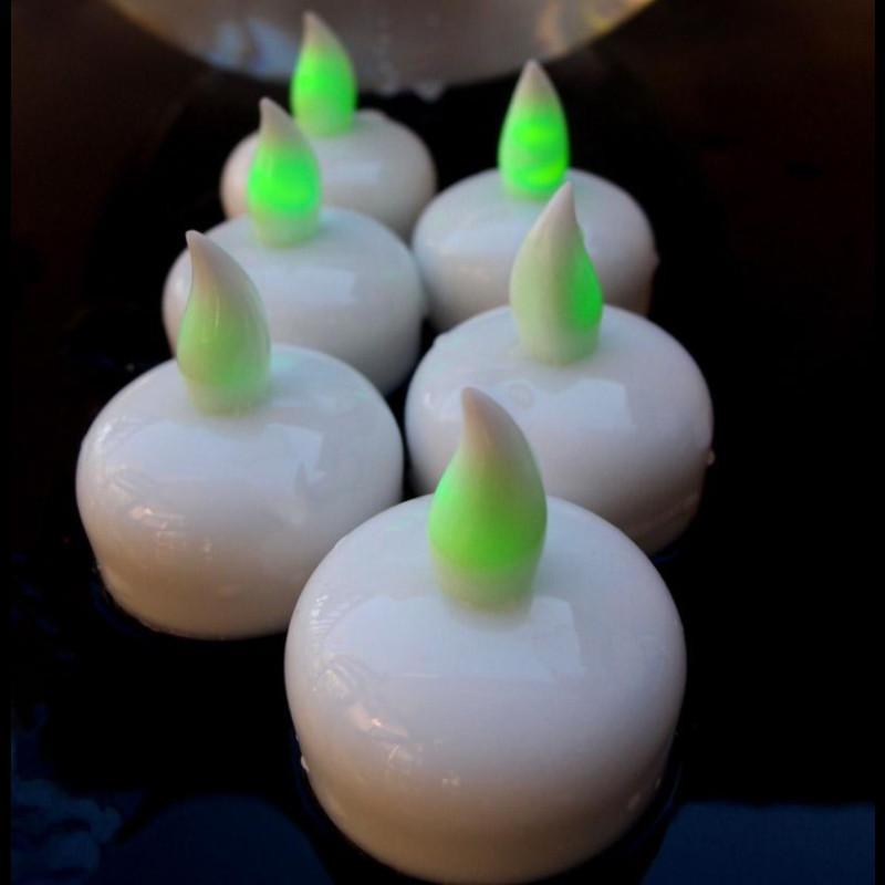 Floating Waterproof Flameless LED Tea Light Candle - Green (6 PACK) - PaperLanternStore.com - Paper Lanterns, Decor, Party Lights &amp; More