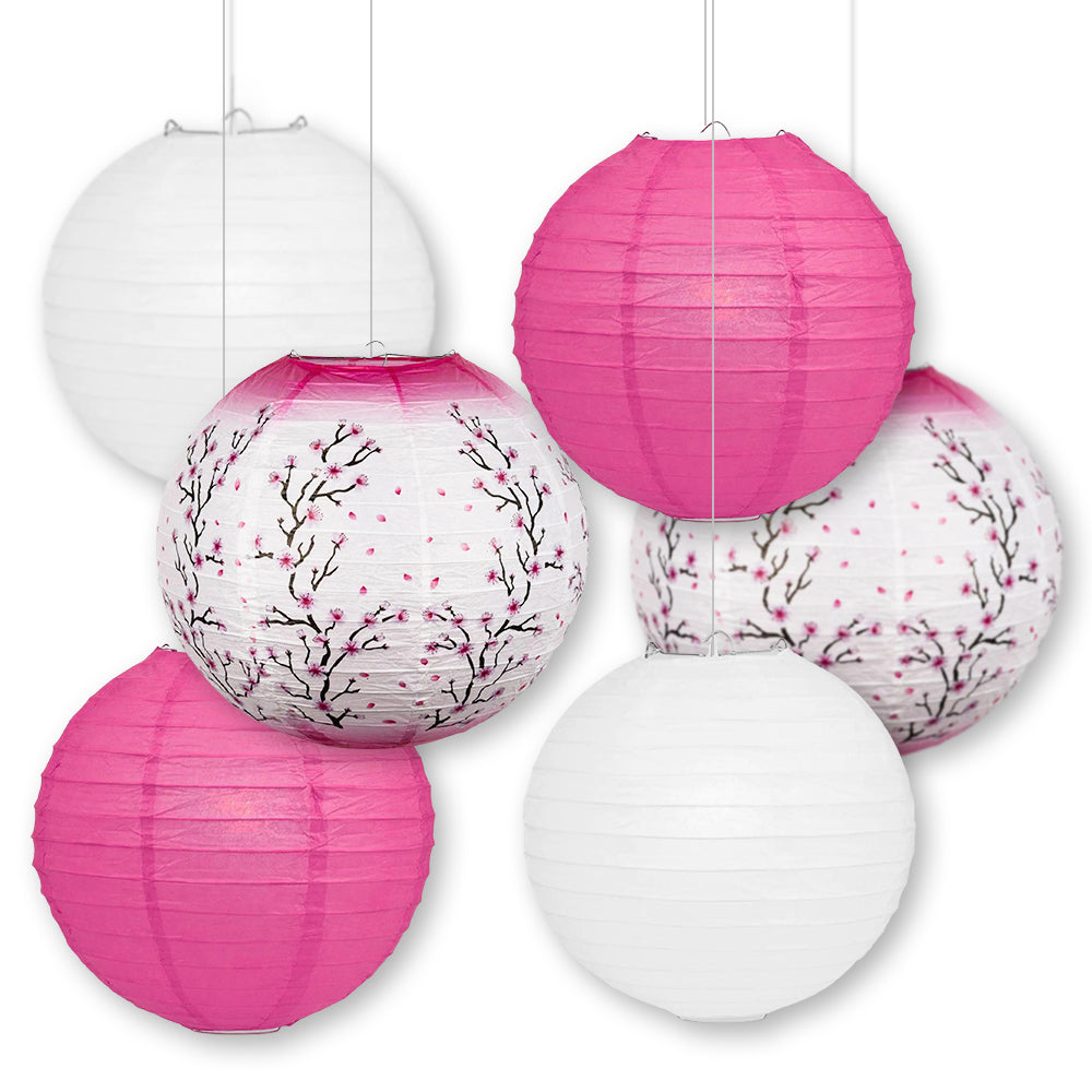 14 Inch Pink Cherry Blossom 6pc Paper Lantern Party Pack