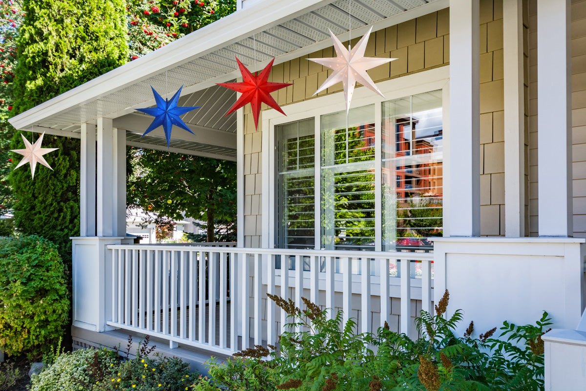 4th of July 3-Pack 7-Point Weatherproof Star Lantern Lamps, Hanging Decoration, 1x Red, 1x White, 1x Blue (Shades Only)