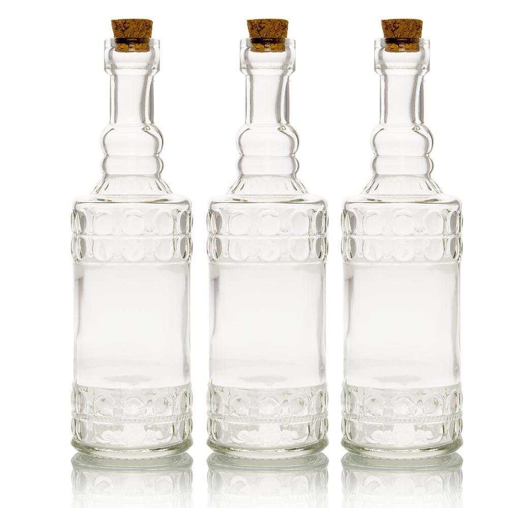 3 Pack | 6.6&quot; Calista Clear Vintage Glass Bottle with Cork - DIY Wedding Flower Bud Vases - PaperLanternStore.com - Paper Lanterns, Decor, Party Lights &amp; More