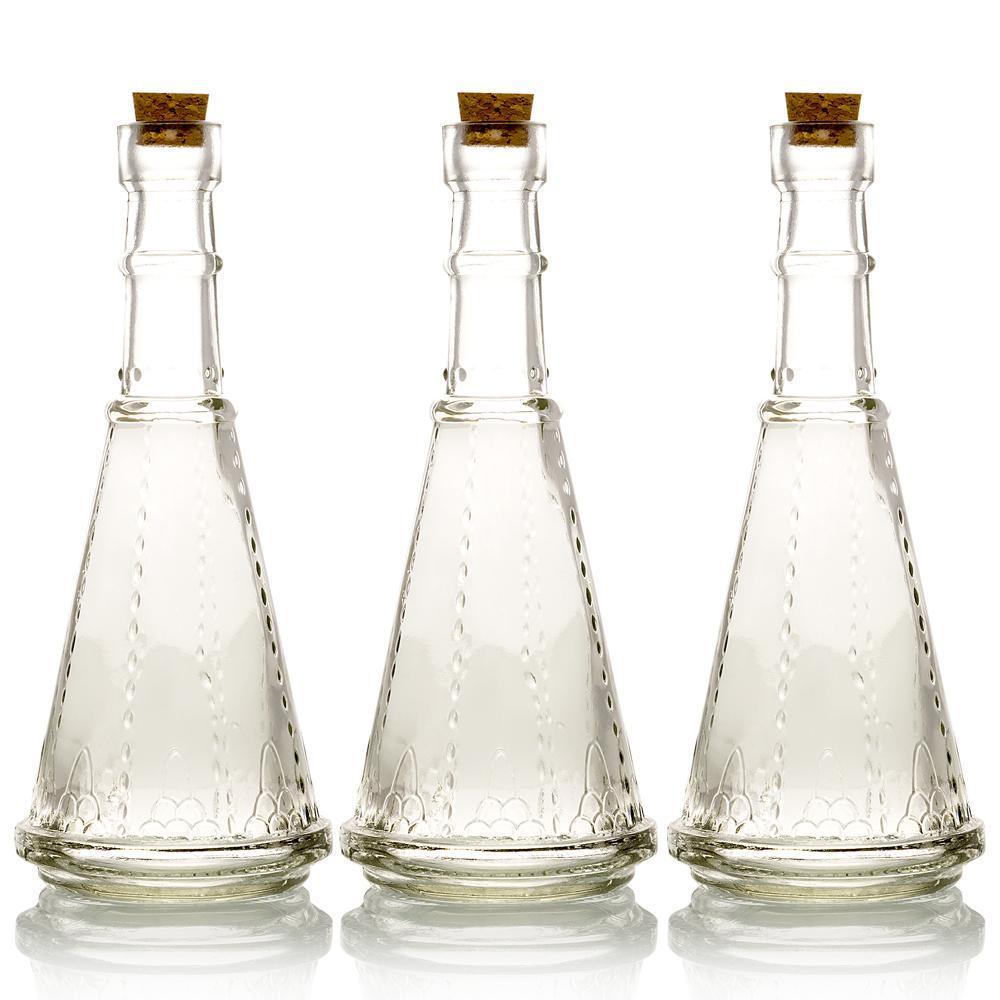 3 Pack | 6.6" Marguerite Clear Vintage Glass Bottle with Cork - DIY Wedding Flower Bud Vases - PaperLanternStore.com - Paper Lanterns, Decor, Party Lights & More