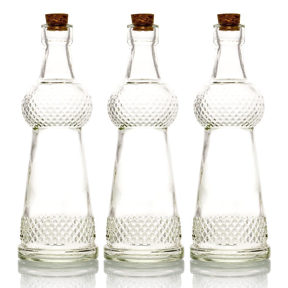 3 Pack | 6.6" Savannah Clear Vintage Glass Bottle with Cork - DIY Wedding Flower Bud Vases - PaperLanternStore.com - Paper Lanterns, Decor, Party Lights & More