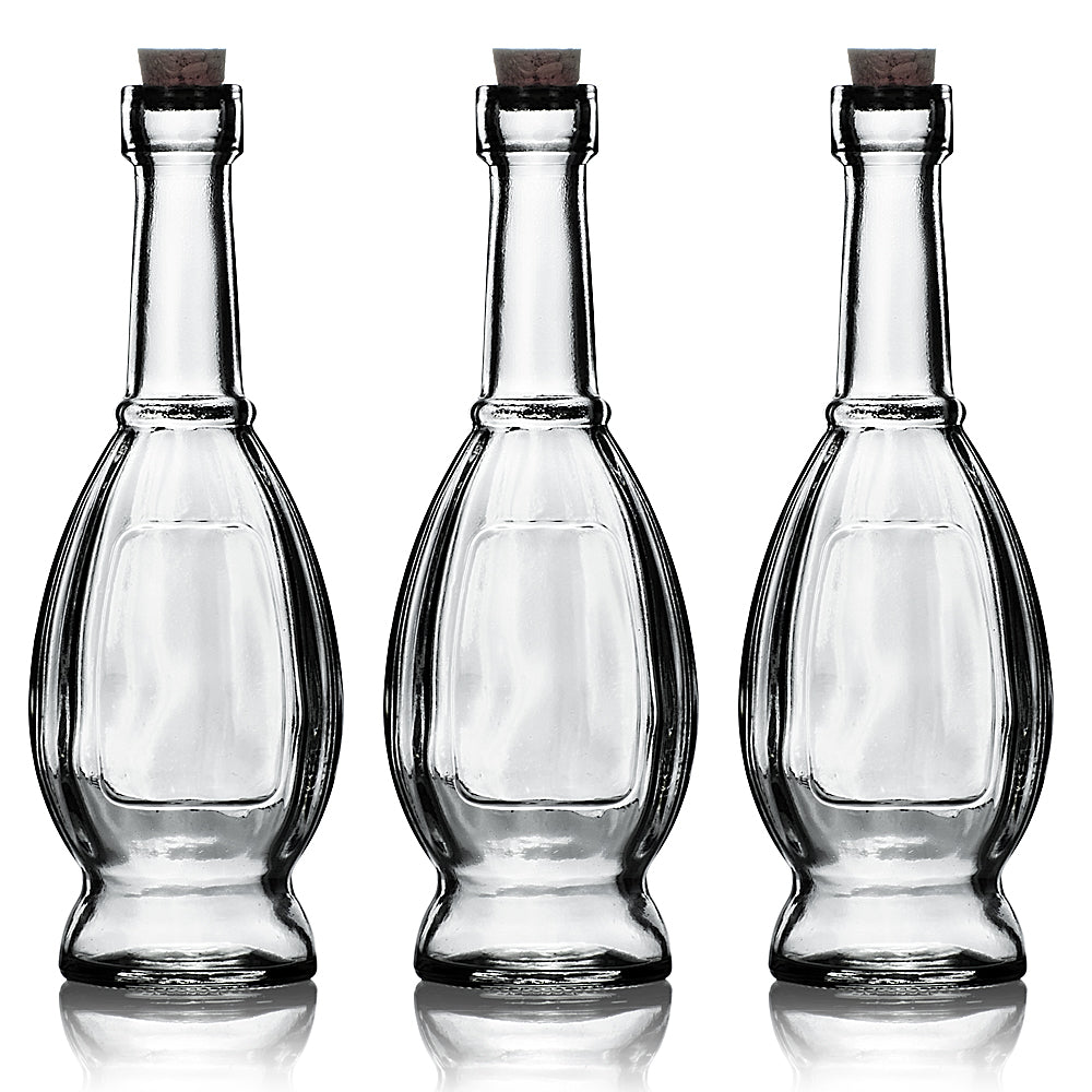 3 Pack | 6.5" Vera Clear Vintage Glass Bottle with Cork - DIY Wedding Flower & Bud Vases - PaperLanternStore.com - Paper Lanterns, Decor, Party Lights & More