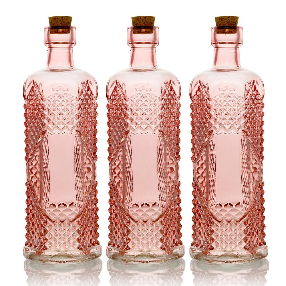 3 Pack | 6.5&quot; Aria Pink Vintage Glass Bottle with Cork - DIY Wedding Flower Bud Vases - PaperLanternStore.com - Paper Lanterns, Decor, Party Lights &amp; More