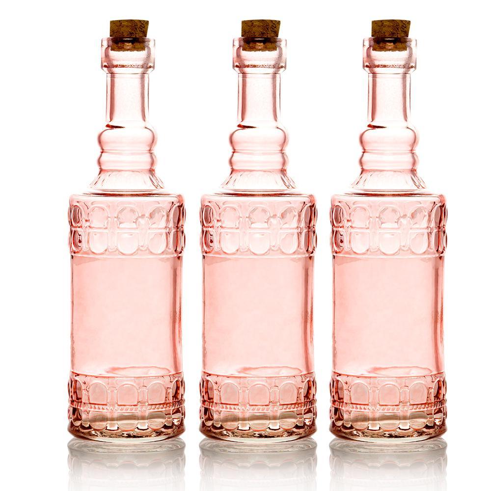 3 Pack | 6.6" Calista Pink Vintage Glass Bottle with Cork - DIY Wedding Flower Bud Vases - PaperLanternStore.com - Paper Lanterns, Decor, Party Lights & More