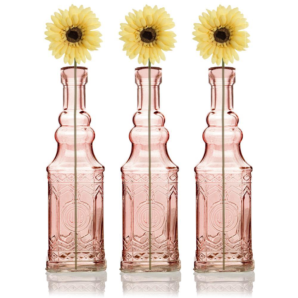 3 Pack | 6.5&quot; Ella Pink Vintage Glass Bottle with Cork - DIY Wedding Flower Bud Vases - PaperLanternStore.com - Paper Lanterns, Decor, Party Lights &amp; More
