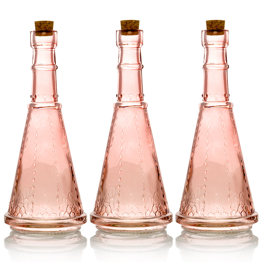 3 Pack | 6.6&quot; Marguerite Pink Vintage Glass Bottle with Cork - DIY Wedding Flower Bud Vases - PaperLanternStore.com - Paper Lanterns, Decor, Party Lights &amp; More