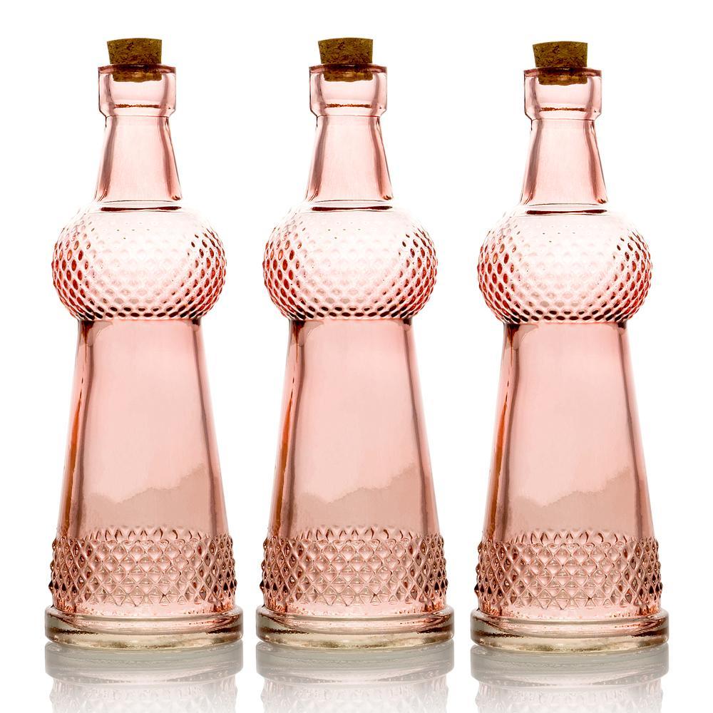 3 Pack | 6.6&quot; Savannah Pink Vintage Glass Bottle with Cork - DIY Wedding Flower Bud Vases - PaperLanternStore.com - Paper Lanterns, Decor, Party Lights &amp; More