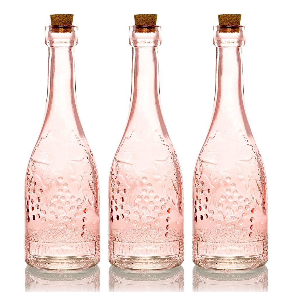 3 Pack | 6.6&quot; Stella Pink Vintage Glass Bottle with Cork - DIY Wedding Flower Bud Vases - PaperLanternStore.com - Paper Lanterns, Decor, Party Lights &amp; More