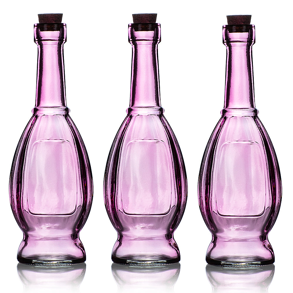 3 Pack | 6.5&quot; Vera Pink Vintage Glass Bottle with Cork - DIY Wedding Flower &amp; Bud Vases - PaperLanternStore.com - Paper Lanterns, Decor, Party Lights &amp; More