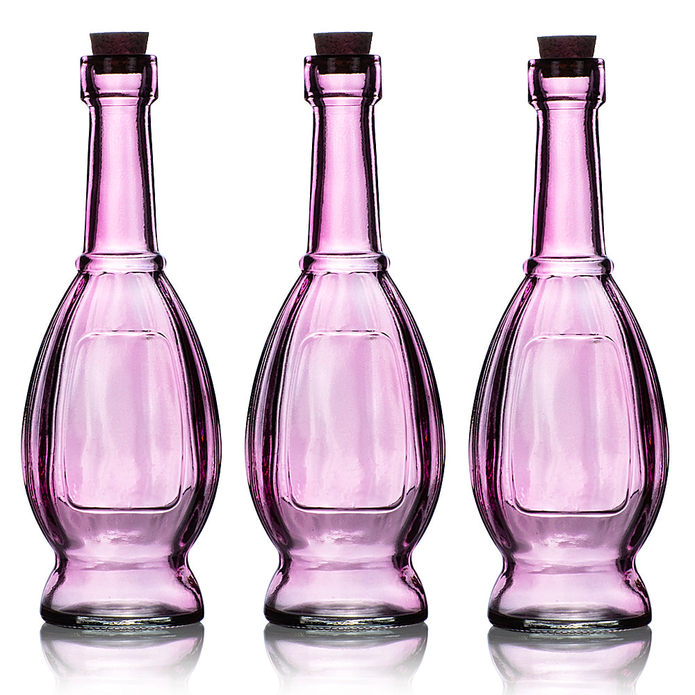 3 Pack | 6.5" Vera Pink Vintage Glass Bottle with Cork - DIY Wedding Flower & Bud Vases - PaperLanternStore.com - Paper Lanterns, Decor, Party Lights & More