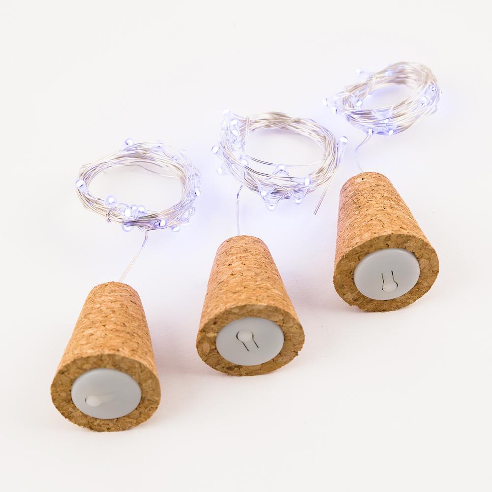3 Pack|15 Super Bright Cool White LED Battery Operated Wine Bottle lights With Real Cork DIY Fairy String Light For Home Wedding Party Decoration - PaperLanternStore.com - Paper Lanterns, Decor, Party Lights & More