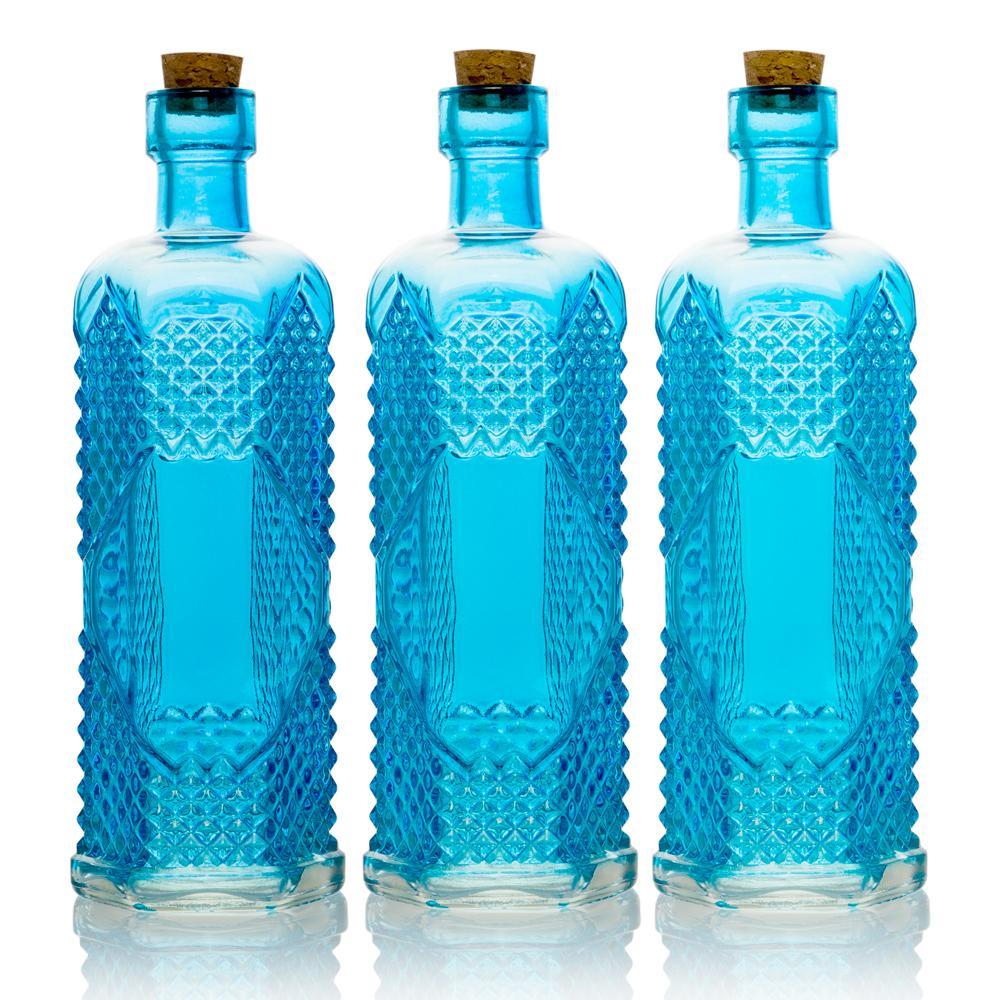 3 Pack | 6.5&quot; Aria Turquoise Vintage Glass Bottle with Cork - DIY Wedding Flower Bud Vases - PaperLanternStore.com - Paper Lanterns, Decor, Party Lights &amp; More
