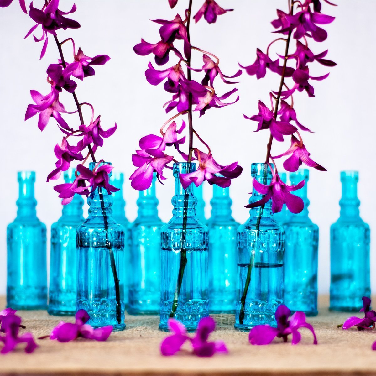 5 Pack - 6.6" Calista Turquoise Vintage Glass Bottle with Cork - DIY Wedding Flower Bud Vases
