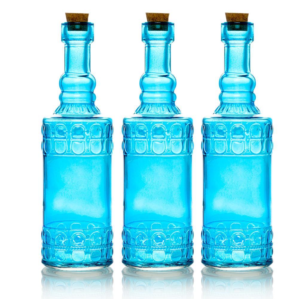 3 Pack | 6.6" Calista Turquoise Vintage Glass Bottle with Cork - DIY Wedding Flower Bud Vases - PaperLanternStore.com - Paper Lanterns, Decor, Party Lights & More