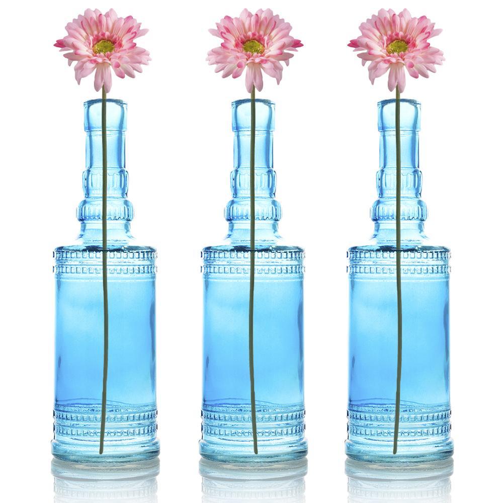 3 Pack | 8.86&quot; Camila Turquoise Vintage Glass Bottle with Cork - DIY Wedding Flower Bud Vases - PaperLanternStore.com - Paper Lanterns, Decor, Party Lights &amp; More